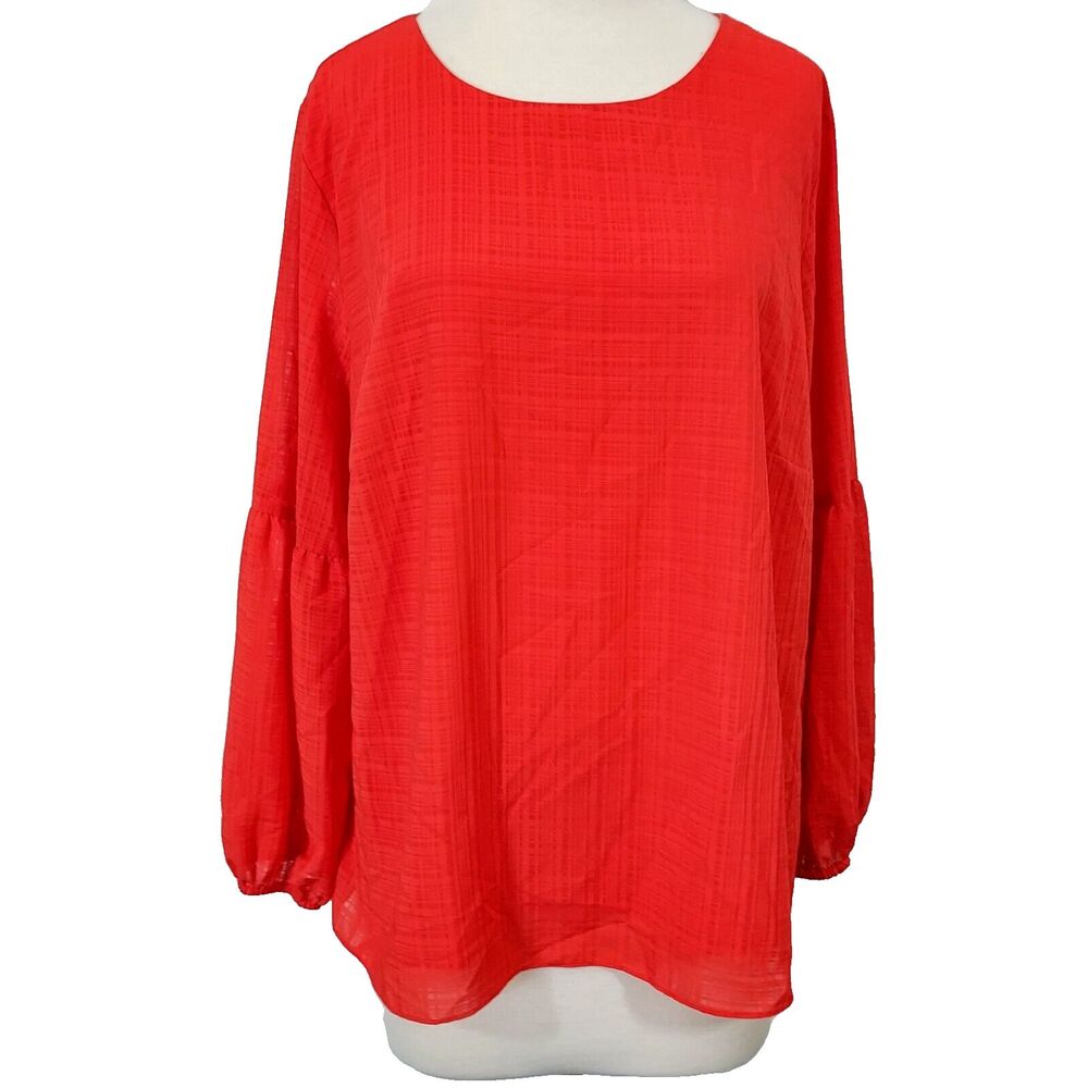 Investments 11 Shirt Top Womens Plus 1X Flowy Long Bishop Sleeve Lined Blouse